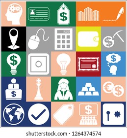 Set of 25 business symbols of icons. Collection. Detailed design. Vector Illustration.