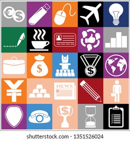 Set of 25 business symbols of icons. Collection. Flat design. Vector Illustration.