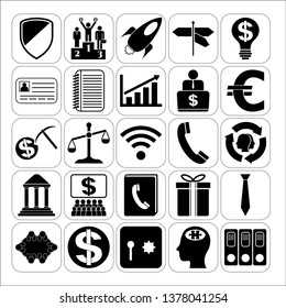 Set of 25 business symbols of icons. Collection. Detailed design. Vector Illustration.