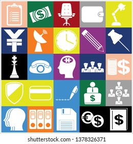 Set of 25 business symbols of icons. Collection. Detailed design. Vector Illustration.