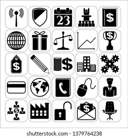 Set of 25 business symbols of icons. Collection. Flat design. Vector Illustration.