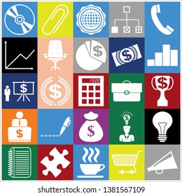Set of 25 business symbols of icons. Collection. Flat design. Vector Illustration.