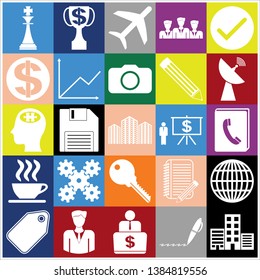 Set of 25 business symbols of icons. Collection. Detailed design. Vector Illustration.