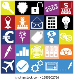 Set of 25 business symbols of icons. Collection. Detailed design. Vector Illustration.