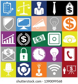 Set of 25 business symbols of icons. Collection. Flat design. Vector Illustration.