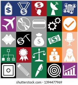 Set of 25 business symbols of icons. Collection. Detailed design. Vector Illustration.