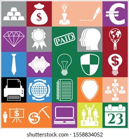 Set of 25 business symbols of icons. Collection. Detailed design. Vector Illustration.