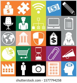 Set of 25 business symbols of icons. Collection. Detailed design. Vector Illustration.
