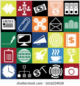 Set of 25 business symbols of icons. Collection. Detailed design. Vector Illustration.