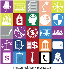 Set of 25 business symbols of icons. Collection. Flat design. Vector Illustration.