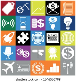 Set of 25 business symbols of icons. Collection. Detailed design. Vector Illustration.