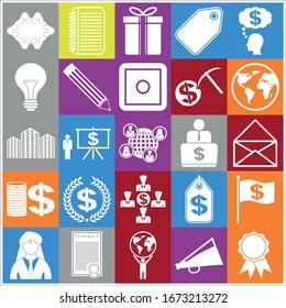 Set of 25 business symbols of icons. Collection. Vector Illustration.
