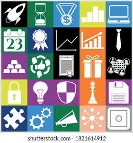 Set of 25 Business symbols, icons or pictograms. Detailed design. 