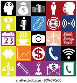 Set of 25 Business symbols or icons. Flat design. 