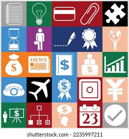 Set of 25 Business symbols or icons. Flat design. 