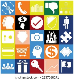Set of 25 Business symbols, icons or pictograms. Detailed design. 