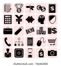 Set of 25 business symbols of icons. Collection. Flat design. Vector Illustration.