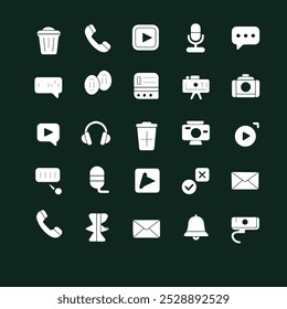 set of 25 call icon.dark green background