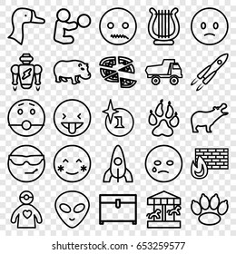 Set of 25 cartoon outline icons such as animal paw, hippopotamus, goose,