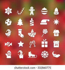 set of 25 christmas flat icons on abstract background