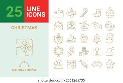 Set of 25 Christmas icons, vectors in Vector Format, editable paths.