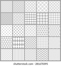 Set of 25 classic geometric patterns. Vector light gray textures