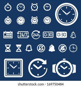 Set of 25 clock, time and alarm icons 