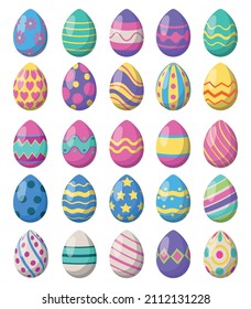 Conjunto de 25 huevos de Pascua coloridos aislados en fondo blanco - Ilustración vectorial