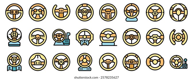 Set of 25 colorful steering wheel icons in different designs and styles