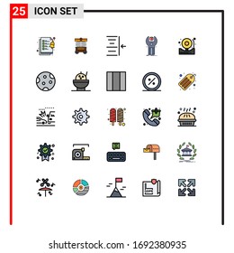 Set of 25 Commercial Filled line Flat Colors pack for bell; alarm; right; programming; development Editable Vector Design Elements