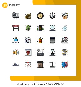 Set of 25 Commercial Filled line Flat Colors pack for business; marketing network; payment; internet advertising; yen Editable Vector Design Elements