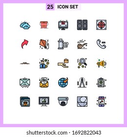 Set of 25 Commercial Filled line Flat Colors pack for goal; achievement; analytics; target; movie Editable Vector Design Elements