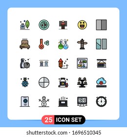 Paquete de 25 colores planos de línea con relleno comercial para la felicidad; orador; laboratorio; habitación; elementos de diseño de vectores editables para eventos