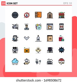 Set of 25 Commercial Filled line Flat Colors pack for camera; shop; home appliances; market store; tag Editable Vector Design Elements