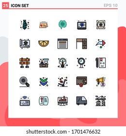 Set of 25 Commercial Filled line Flat Colors pack for show; eyeball; head; eye; email Editable Vector Design Elements