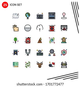Set of 25 Commercial Filled line Flat Colors pack for location; form; audio; contact us; communication Editable Vector Design Elements