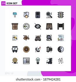 Set of 25 Commercial Filled line Flat Colors pack for digital marketing concept; hardware; hand; gadget; computers Editable Vector Design Elements