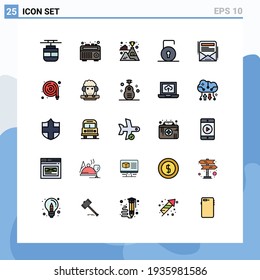 Set of 25 Commercial Filled line Flat Colors pack for newsletter; enewsletter; mountain; security; lock pad Editable Vector Design Elements