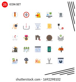 Conjunto de 25 envases de colores planos comerciales para taburetes; en línea; ventas; cliente; elementos de diseño de vectores editables de comunicación