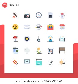 Set of 25 Commercial Flat Colors pack for sweet; food; circle; sim card; mobile sim Editable Vector Design Elements