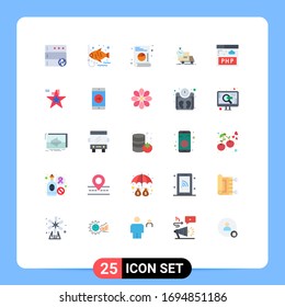 Set of 25 Commercial Flat Colors pack for program; data; graph; truck; shipping Editable Vector Design Elements
