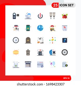 Set of 25 Commercial Flat Colors pack for cherry; syringe; button; medical; blood Editable Vector Design Elements