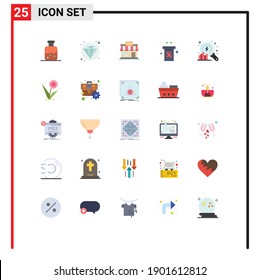 Set of 25 Commercial Flat Colors pack for analytics; cancer day; store; rostrum; podium Editable Vector Design Elements
