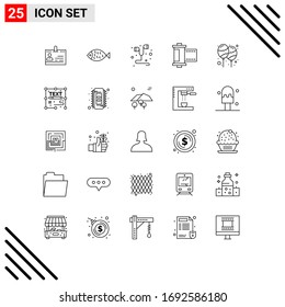 Set mit 25 kommerziellen Linien für Foto; Kamera; Lebensmittel; Smartphone; Kopfhörer-Editierbare Vektorillustration-Design-Elemente