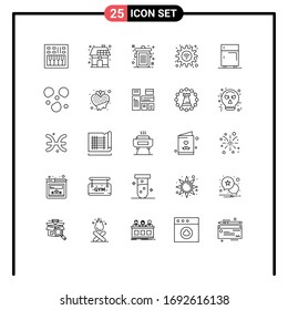 Set of 25 Commercial Lines pack for devices; settings; power; options; trash Editable Vector Design Elements