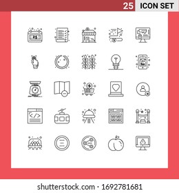 Conjunto de 25 líneas comerciales para rodillos; diseño; dólar; ordenador; elementos de diseño de vectores editables completos