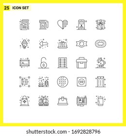 Conjunto de 25 líneas comerciales para el presente; casilla; amor; dólar; elementos de diseño de vectores editables móviles