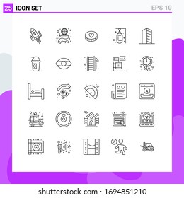 Set of 25 Commercial Lines pack for sand; boxer; marketing; bag; love Editable Vector Design Elements