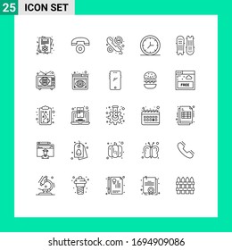 Set of 25 Commercial Lines pack for cricket bat; cricket; faq; wall; clock Editable Vector Design Elements