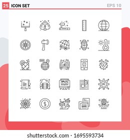 Set of 25 Commercial Lines pack for world; internet; pollution; globe; design Editable Vector Design Elements